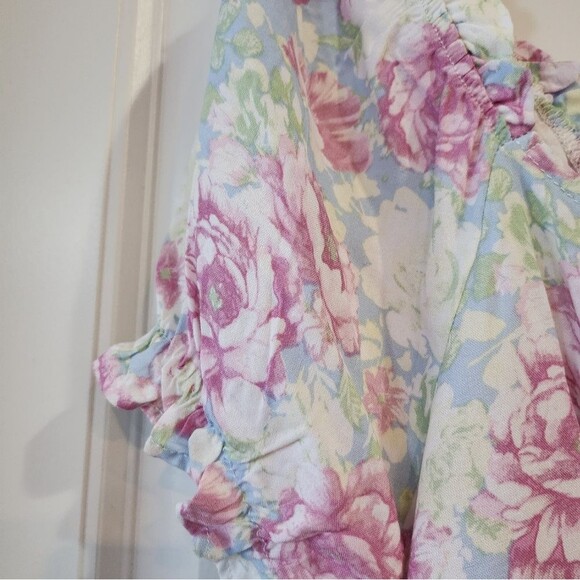 Almost Famous Women's Junior Blouse, Large, Puff Sleeve Pastel Rose Pink Blue - Picture 7 of 16